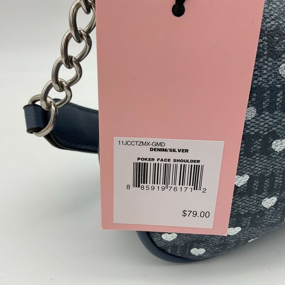 Juicy Couture Poker Face Denim Silver Shoulder Bag LOGO and Hearts Pattern NWT - Picture 8 of 8